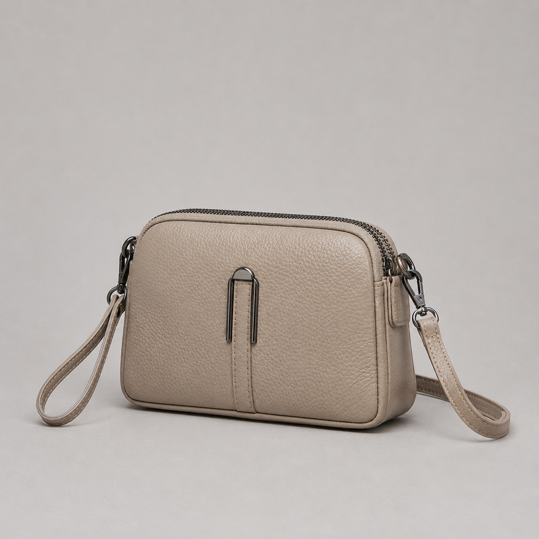 Brooke | Pebbled Crossbody Bag Double Zip Wristlet Strap