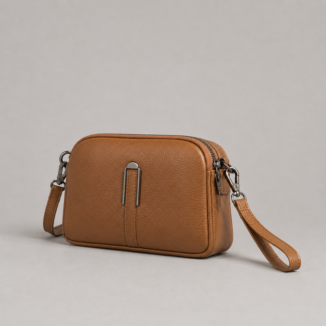 Brooke | Pebbled Crossbody Bag Double Zip Wristlet Strap