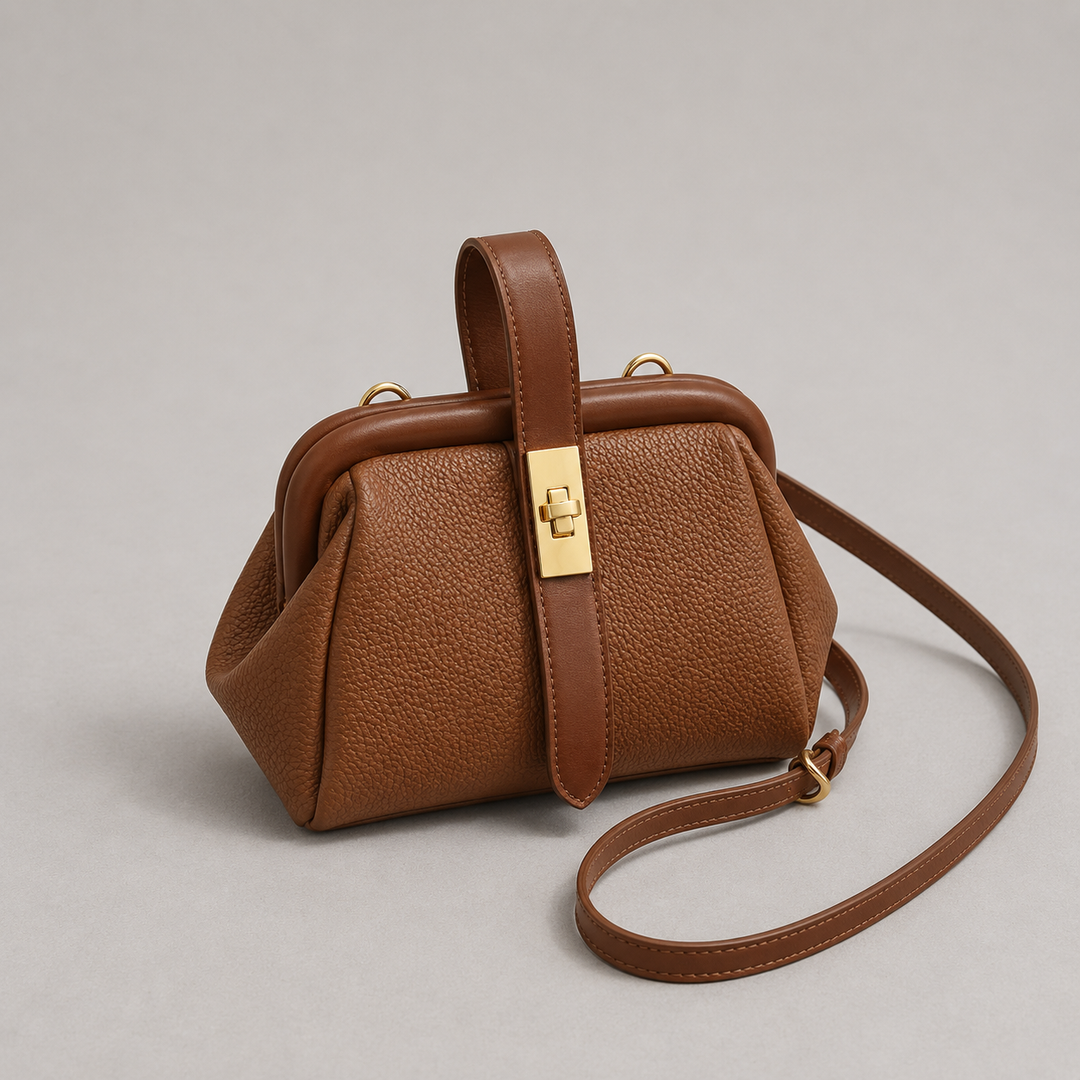 Sloane | Pebbled Frame Bag Gold Clasp Crossbody