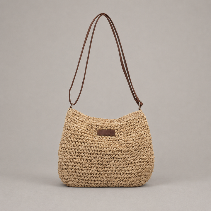 Henni | Woven Straw Hobo Bag Strap Zip Pocket