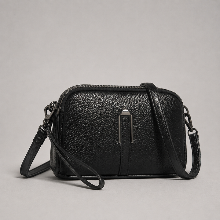 Brooke | Pebbled Crossbody Bag Double Zip Wristlet Strap