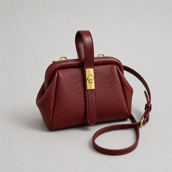 Sloane | Pebbled Frame Bag Gold Clasp Crossbody